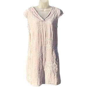 LINA‎ TOMEI Women S Lavender Linen Embroidered Cap Sleeve Pockets Sheath Dress.